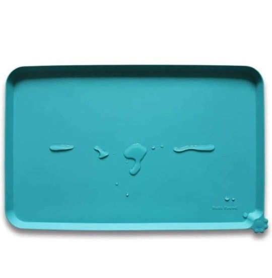 NEW! Hoki Found Large Silicone Pet Mat Food Tray (TEAL) 22" x 14"