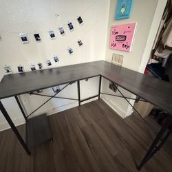 Sweetcrispy L Shaped Desk Gaming Computer 50 Inch Reversible Corner PC Work Table for Writing Study Student with Wood Tabletop Metal Frame CPU Stand S