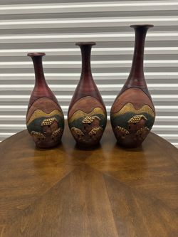 Three handmade rustic vase