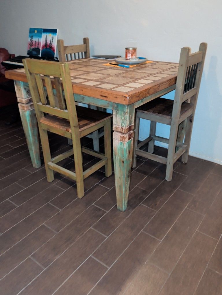 Dining table and chairs-Travertine and Wood!