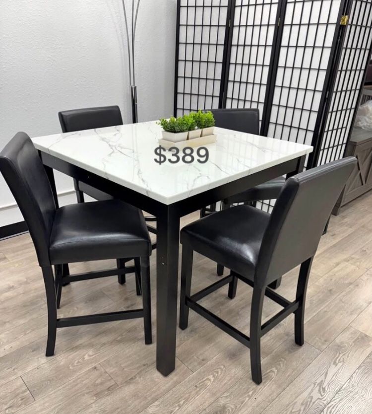 5-pc Counter Height Dining Set With Black PU Upholstered Chairs