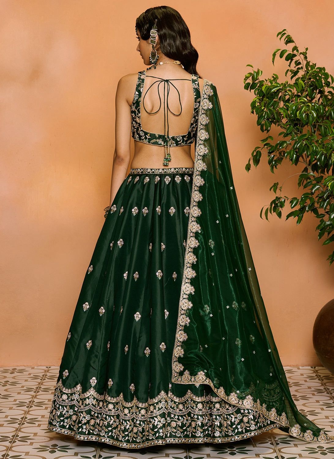 Dark Green Embroidered Lehenga – Size Smal