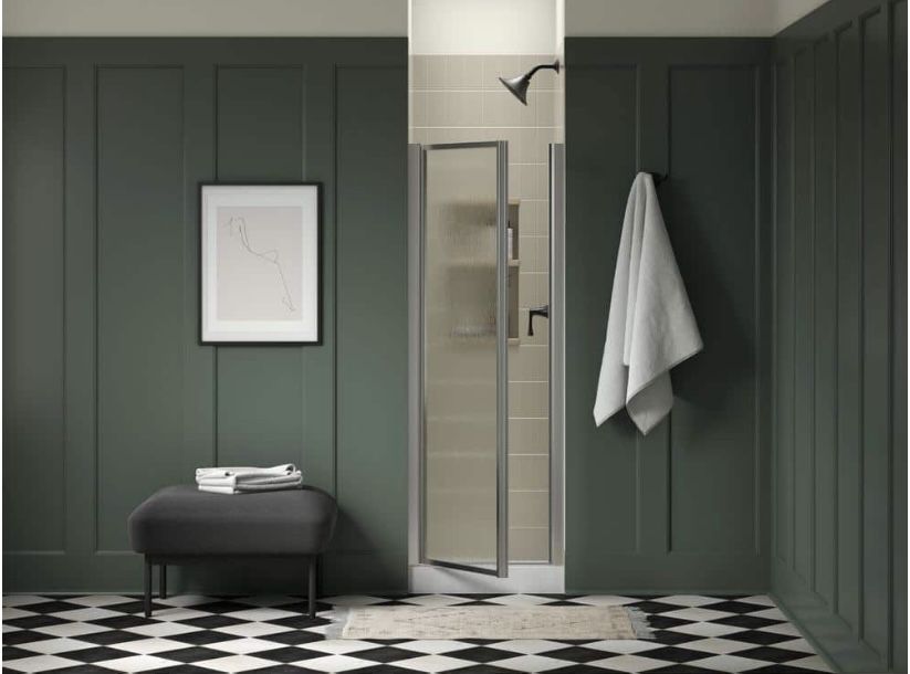 Sterling 25 in. W x 65 in. H Pivot Framed Shower Door in Silver with 1/8" Rain
