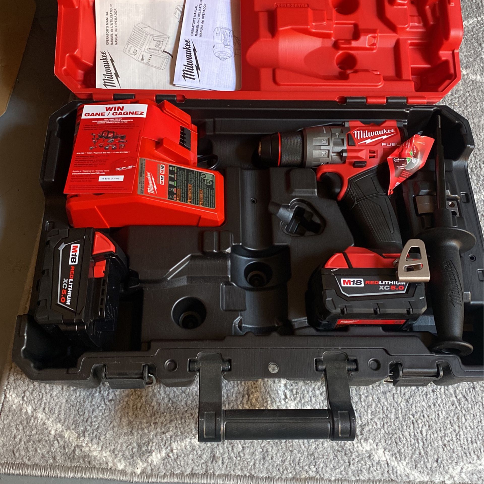 Milwaukee Fuel Drill With Two New 5.0 Batteries And Charger