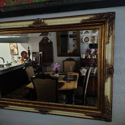 Large Ornate Wall Mirror 44"x32" - Gold & Ivory Crackle Finish