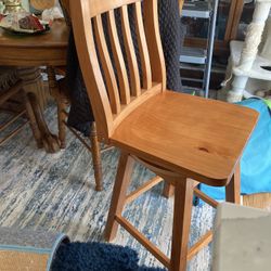 Two Heavy Oak Counter Chairs, 24 Inches High