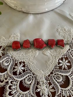 Red Stone Silver-Tone Link Bracelet