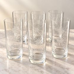 Set of 6 Etched Crystal Highball Glasses