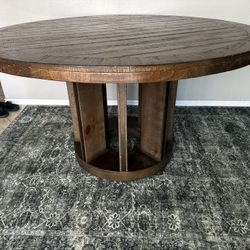 Round Solid Wood Dining Table – Rustic Modern Pedestal Base