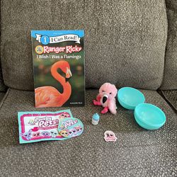 Surprise plushy pet flamingo toy. with book