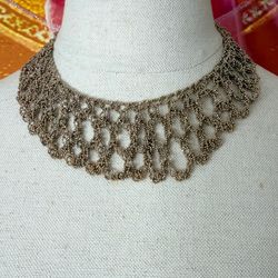 Gold tone Beaded Bib Collar Necklace – Statement Necklace