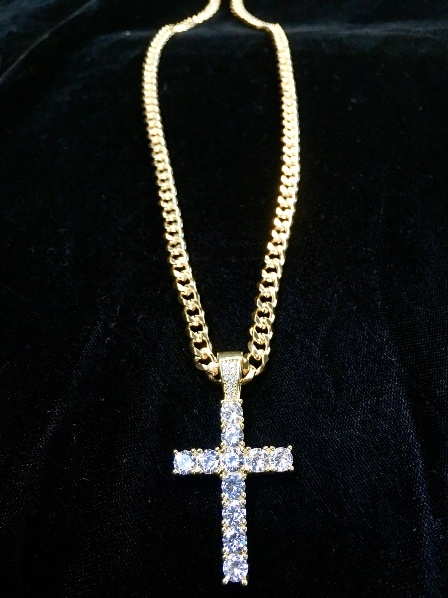 EXCLUSIVE CROSS 18K GOLD FULL DIAMONDS CZ NEW CHAIN MADE IN ITALY!