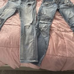 2 Pair Men’s Jeans Bundle – Distressed & Biker Style – Size ___