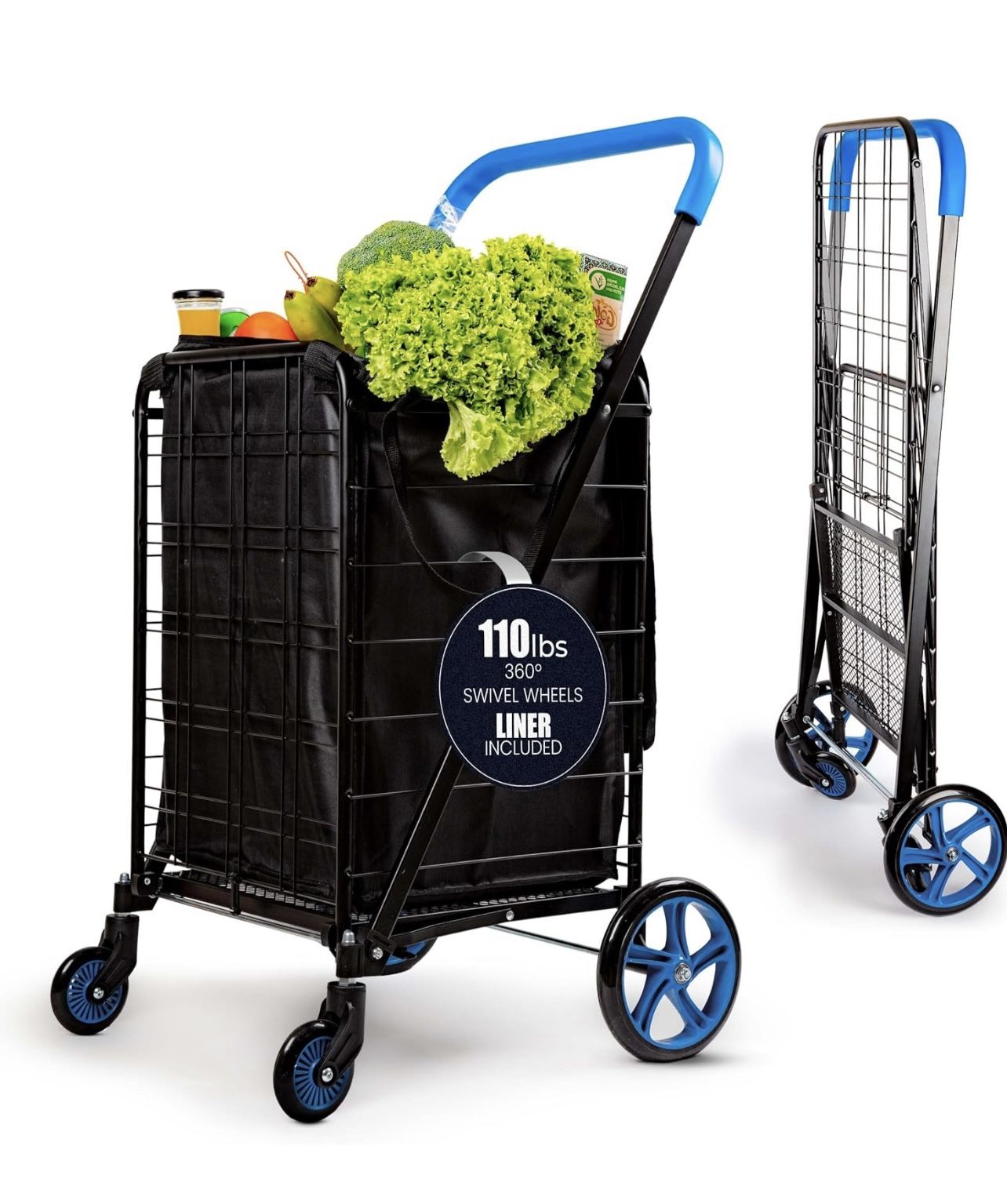 SereneLife Large Folding Utility Shopping Cart