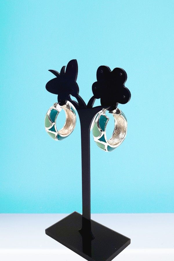Dark Turquoise and Mint Green Enamel Hoop Earrings
