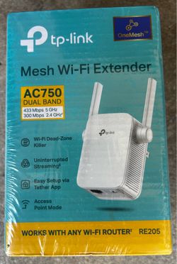 TP-LINK RE205 AC750 Dual-Band 2.4/5GHz OneMesh Extender WPS 1x Ethernet