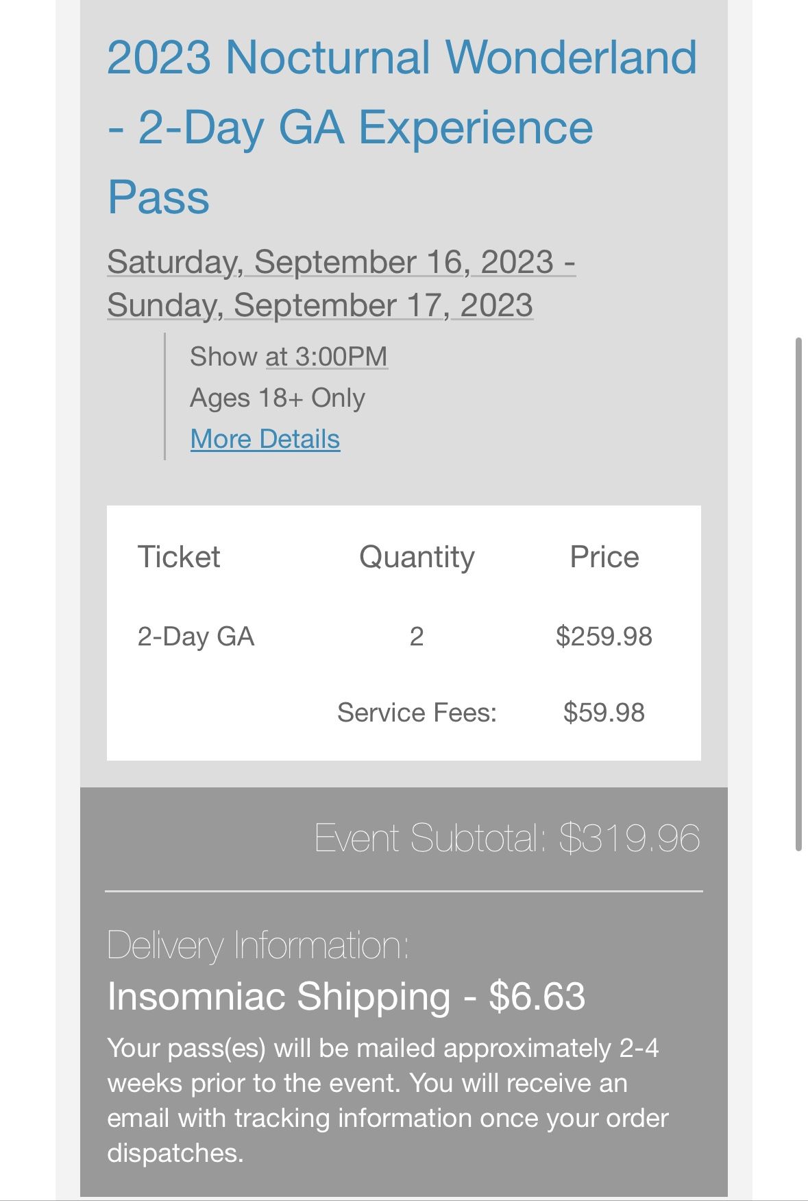 Nocturnal Wonderland 2023 Tickets GA