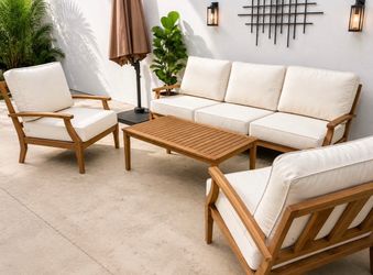 4 Piece Outdoor Teak Conversation Set With Sunbrella Cushions *New Patio Furniture*
