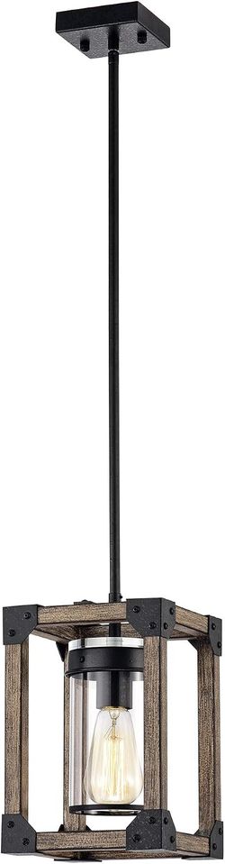 Warehouse of Tiffany Kobe 7 Inch Pendant Light, Forged Black with Wood Grain Finish