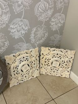 Vintage Shabby Cottage Carved Wood Floral Wall Panels Set of 2 - $75 OBO