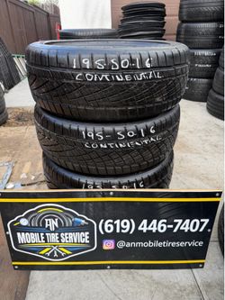 4 USED TIRES 195/50/16 CONTINENTAL EXTREME CONTACT DWS 06 PLUS 99% OF THE LIFE $320 CASH PRICE MOUNTED & BALANCE