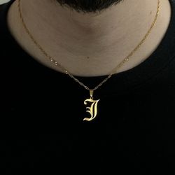 Old English Initial Gold Chain Necklace (Letter J) 