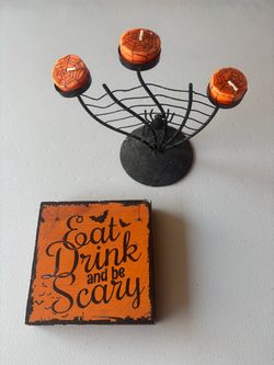 Halloween Decor Set Candle Holder and Sign