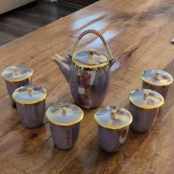 Vintage Tatung Taiwan Max Liu Signed Lavender Gold Lusterware Tea Set - Pristine