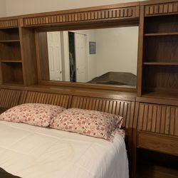 Queen Headboard With Drawers, Mirror, Lights 