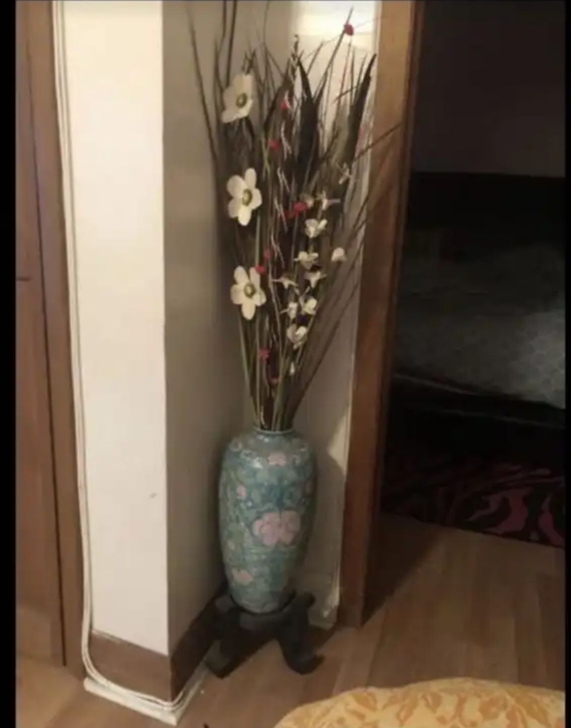 Vintage Vase With Stand And Flowers