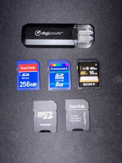 SD Card and Adapter Lot with Card Reader