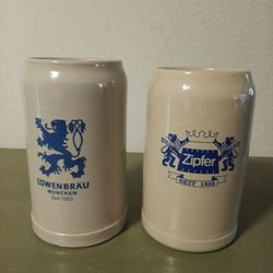 Vintage 1 Liter Stoneware German Beer Mugs