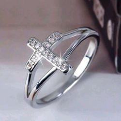 Cross Ring with Rhinestones 