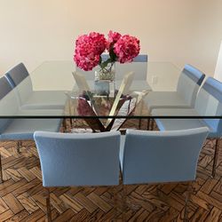 Glass Square Dining Table With Metal Base