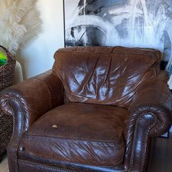 FREE Oversized Real Leather Heavy Comfy Cozy Couch Chair Accent 