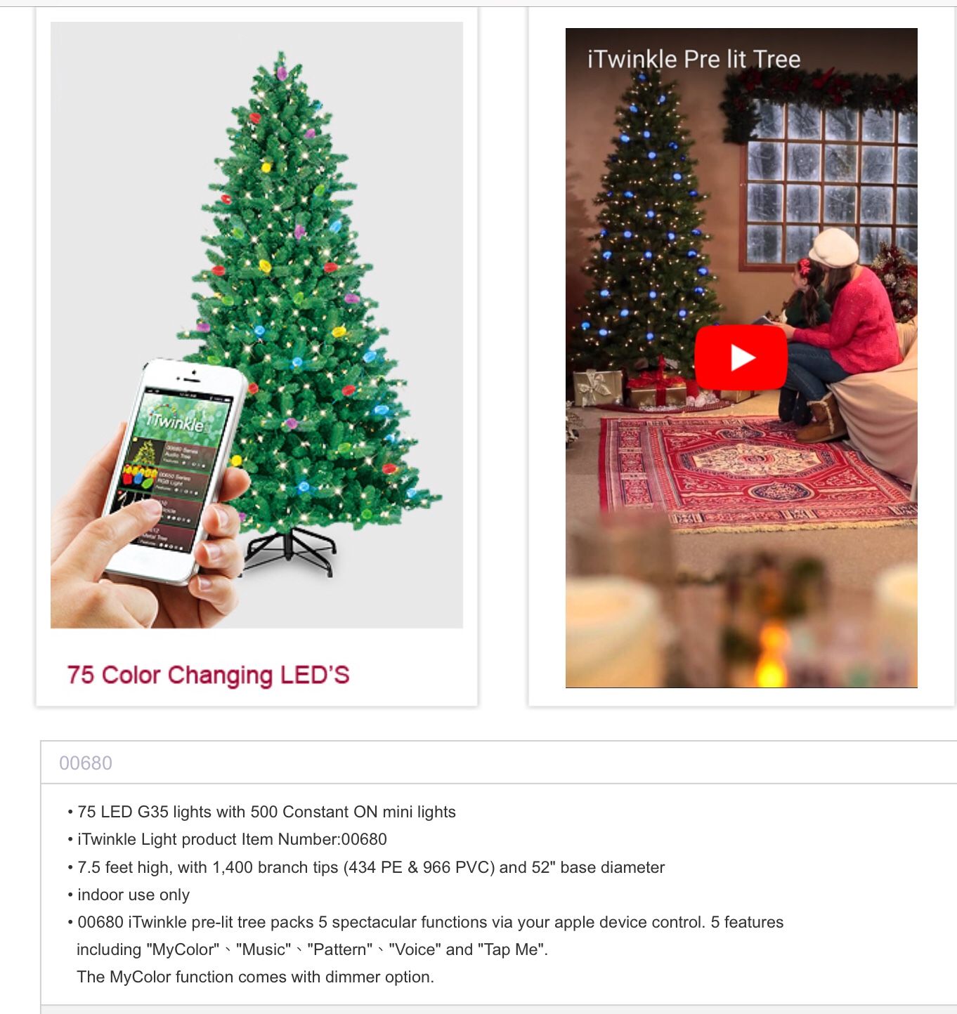 GE iTwinkle 7.5” Bluetooth Pre-lit artificial tree
