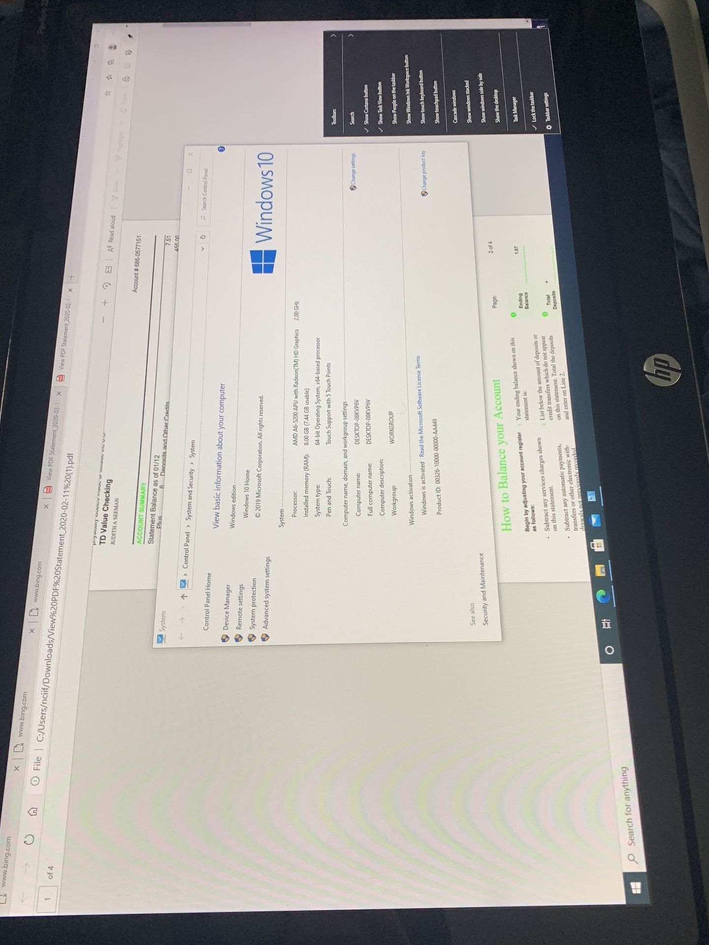 HP All In One Touch Screen