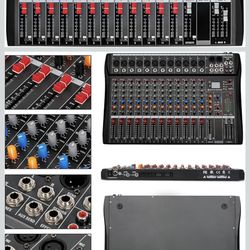 Depensheng DX12 DJ Sound Controller Interface w/USB Drive for Computer Recording 12-Channel Studio Audio Mixer - XLR Microphone Jack, 48V Power, RCA I