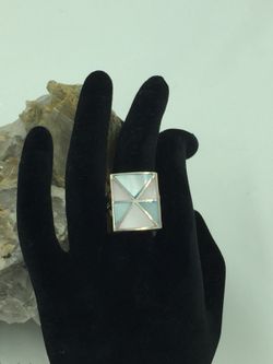 925 STER Silver 2 Color MOP Heavy Ring 7.75
