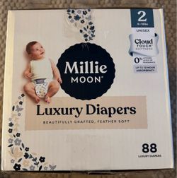 New Millie Moon Luxury Diapers Size 2 (9-18 lbs), 88 Count