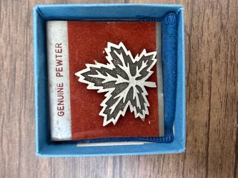 Old Colonial Pewter Genuine Pewter Leaf Design Pin with Original Box
