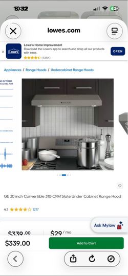 Convertible Range Hood GE 30” Slate