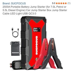 2500A Portable Battery Jump Starter (for 7.0L Petrol or 5.5L Diesel Engine) Car Jump Starter Box Jump Starter Cable LED Light USB QC3.0
