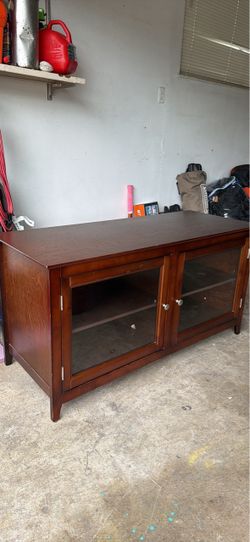 Wood TV Stand with Glass Door Cabinet