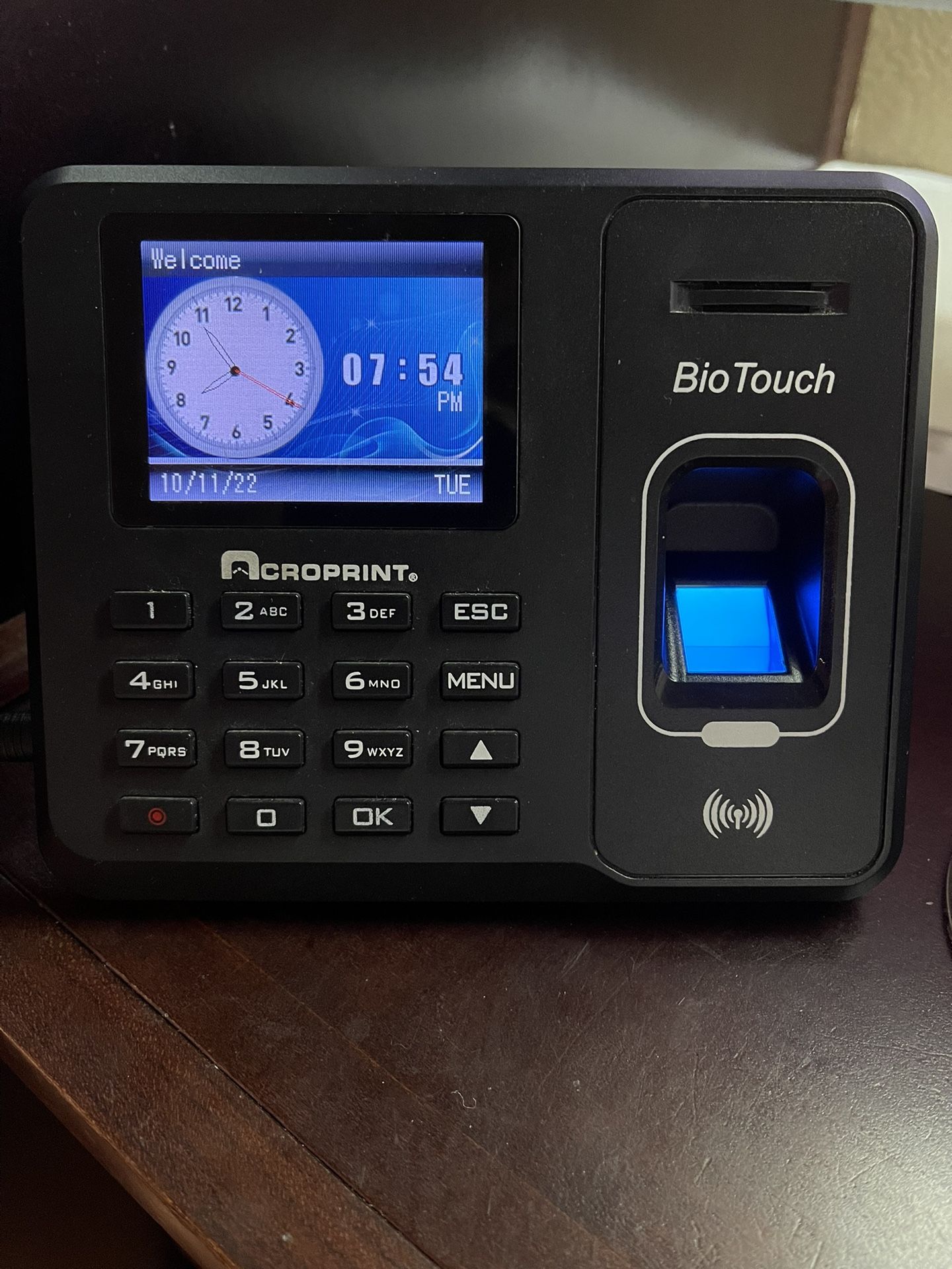 Acroprint Bio Touch Time Clock Fully self-contained -- no software support needed Simplest format -- data saved in Excel Prevents buddy punching Eas