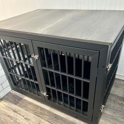Furniture-Style Dog Crate End Table (42.1”L) — Heavy-Duty Metal, Black/Gray — Holiday Delivery