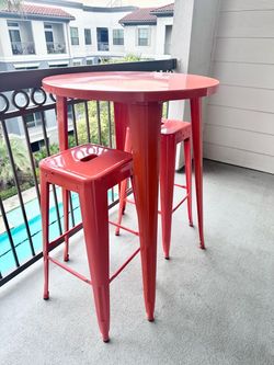 Orange Metal Bar Table and Stools Set