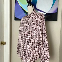Talbots Women’s Red White Apple Print Button Down Blouse Shirt Size 12 Top 
