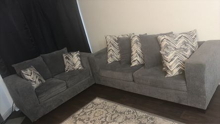 Gray Fabric L-Shaped Sectional Sofa