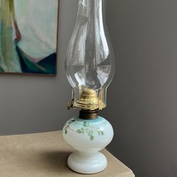 Vintage Hand Painted Milk Glass Oil Lamp ( H12.2" ) firm on price